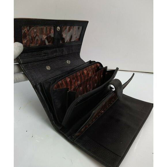 Brighton Burgundy Leather Crocodile Embossed Pockets Credit Card Crossbody Bag - Picture 8 of 13